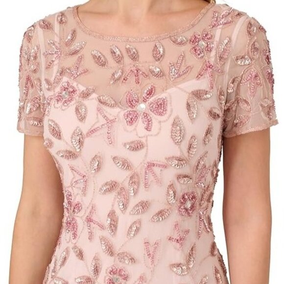 Adrianna Papell Womens Floral Beaded Formal Dress Gown Blush Pink Size 14 NWT - Picture 2 of 8